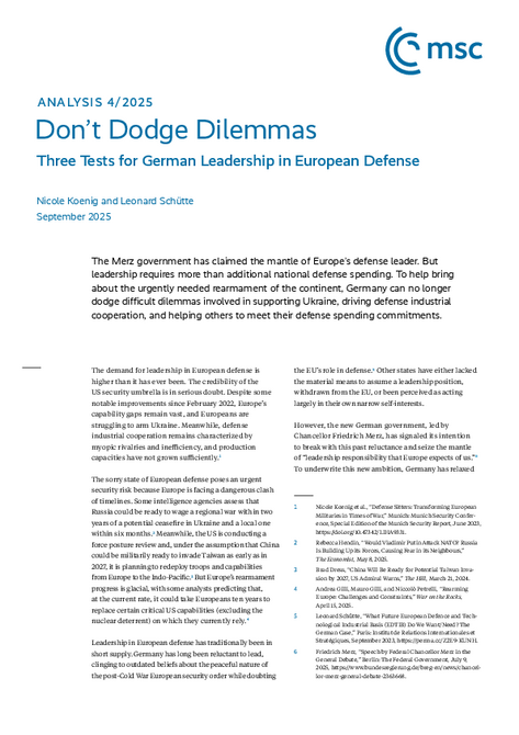Don’t Dodge Dilemmas: Three Tests for German Leadership in European Defense